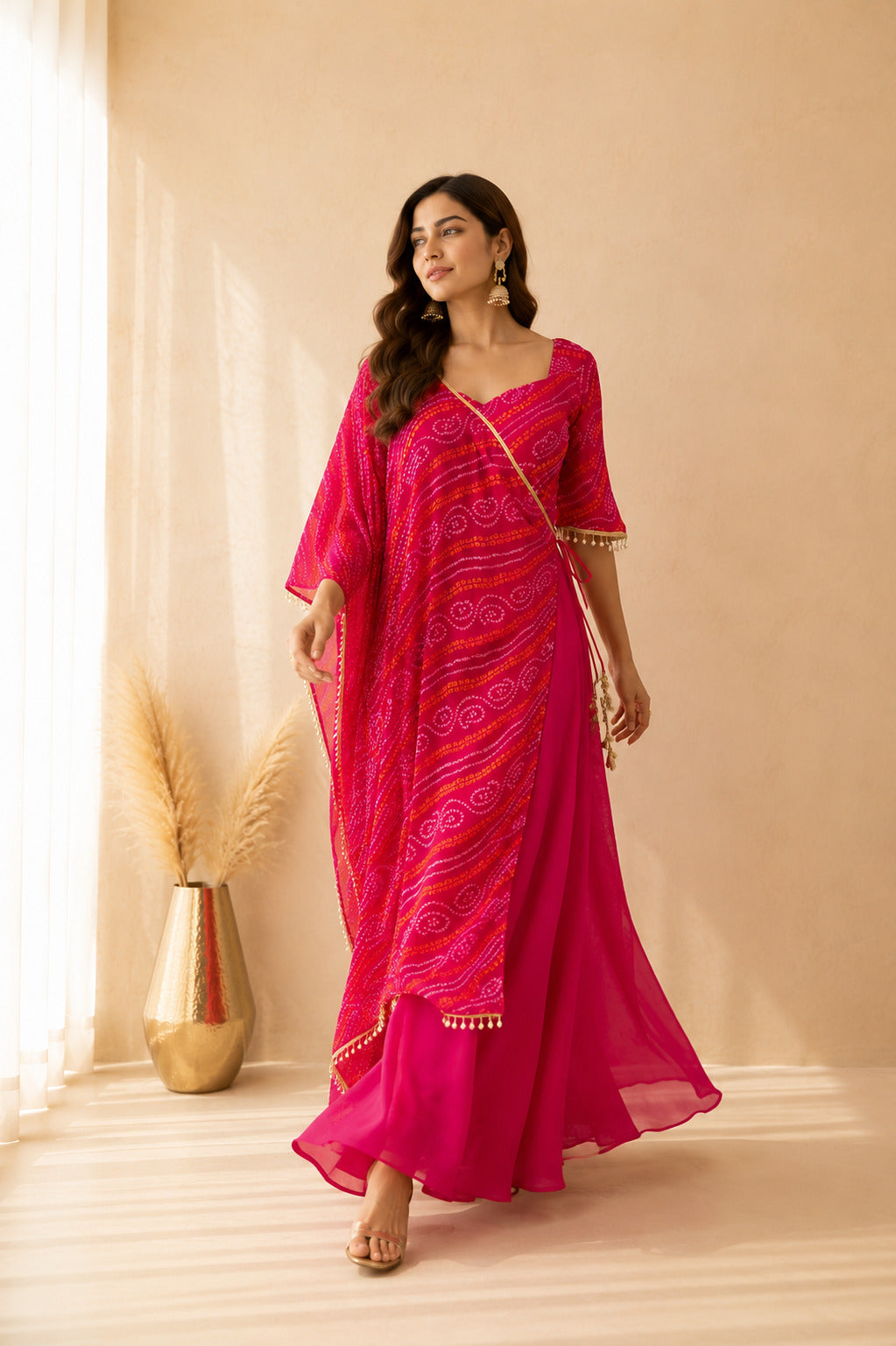 MEHRAZ RANI PINK BANDHEJ FUSION SET