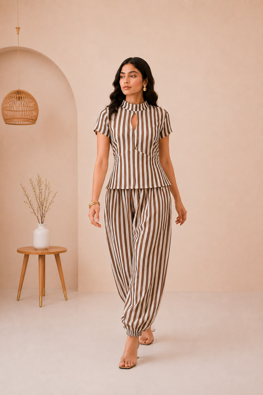 AMARYA BROWN STRIPE COORD SET