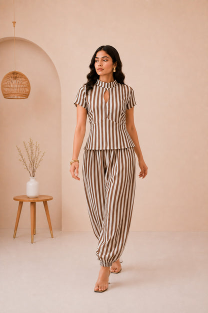 AMARYA BROWN STRIPE COORD SET