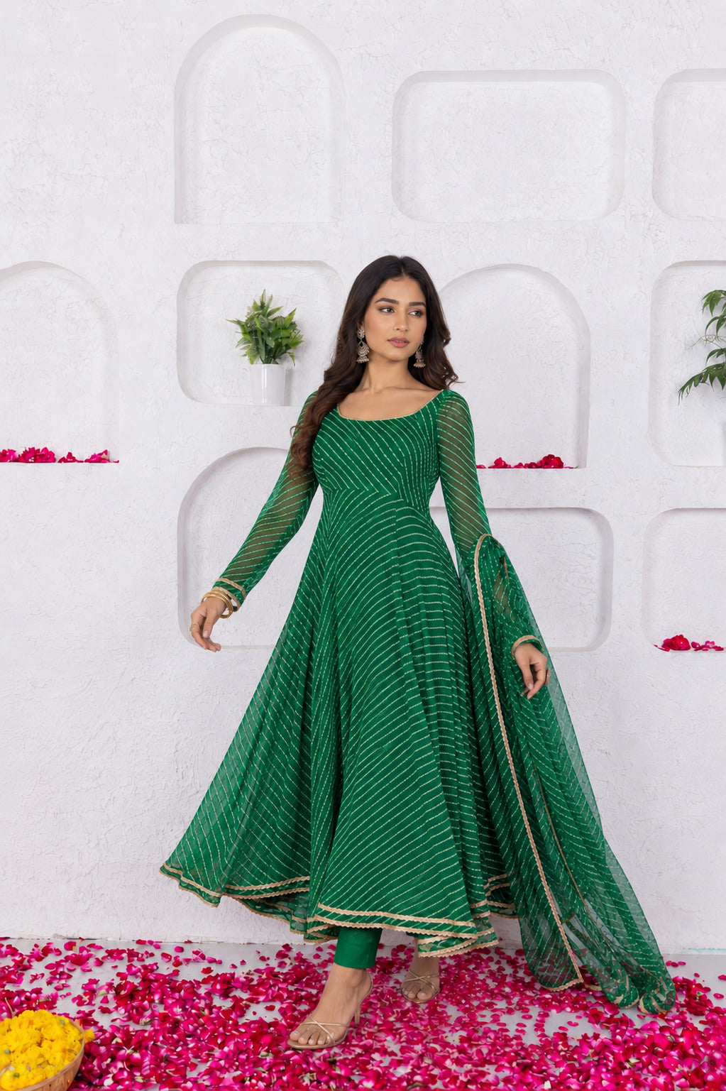 MUSKAN GREEN BANDHANI ANARKALI SET