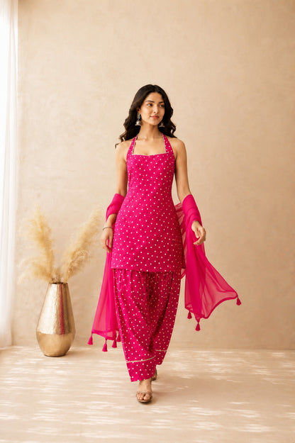 VIDHA PINK BANDHEJ FARSHI SET