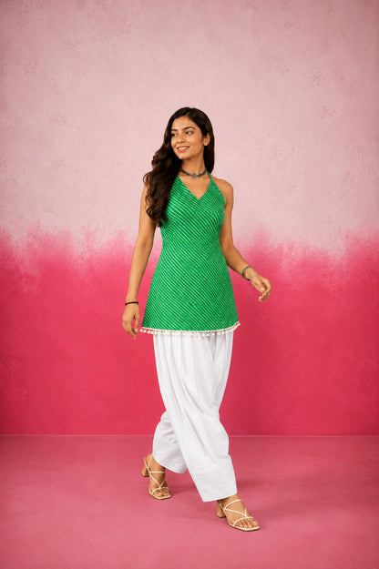 VEHA GREEN HALTER LEHERIYA FARSHI SET