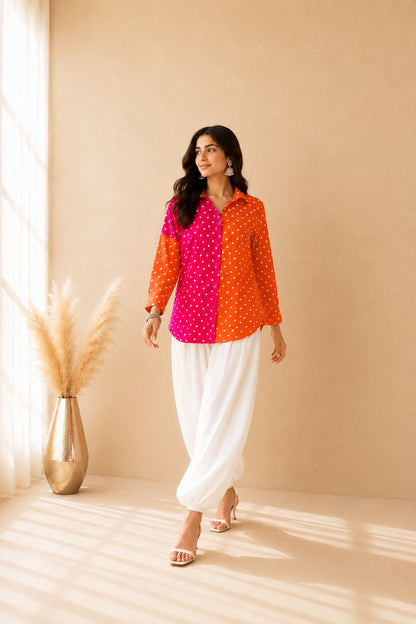 DEVAYRA BANDHEJ SHIRT AND BALLOON COORD SET