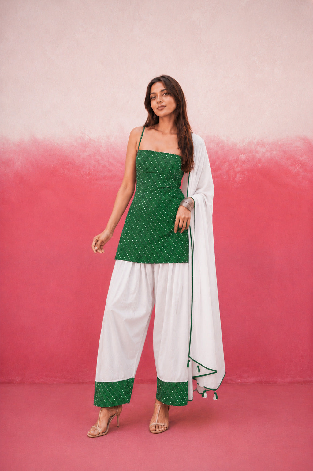 HARINI GREEN GEORGETTE MOTHRA FARSHI SET