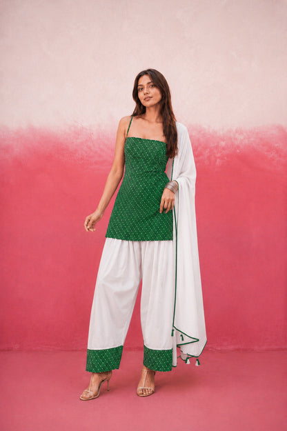 HARINI GREEN GEORGETTE MOTHRA FARSHI SET