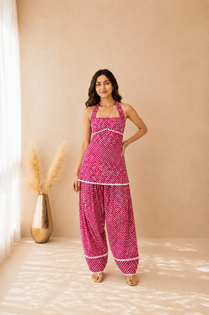 VANIKA PINK COTTON LEHERIYA FARSHI SET WITH DUPATTA