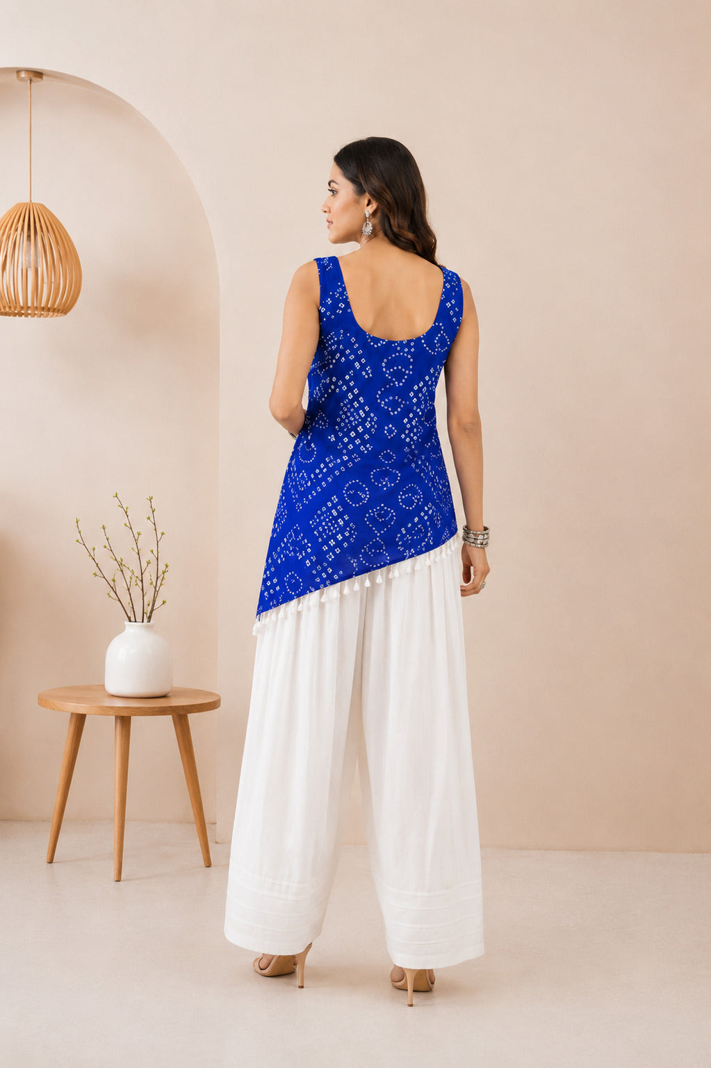 VINAAYA BLUE ASYMETTRIC BANDHEJ FARSHI SET