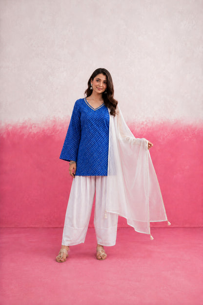 ERISHA BLUE LEHERIYA FARSHI SET