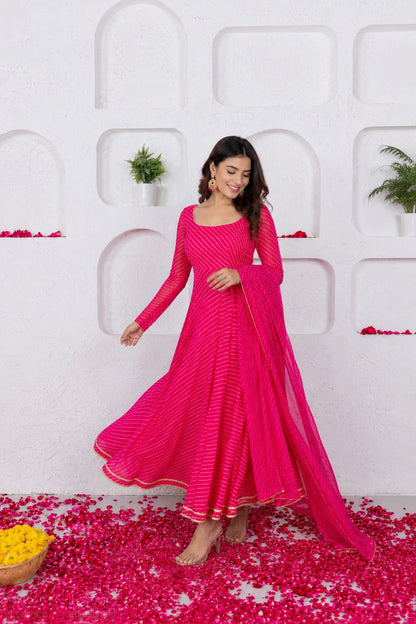 ATHIRA PINK BANDHANI ANARKALI SET