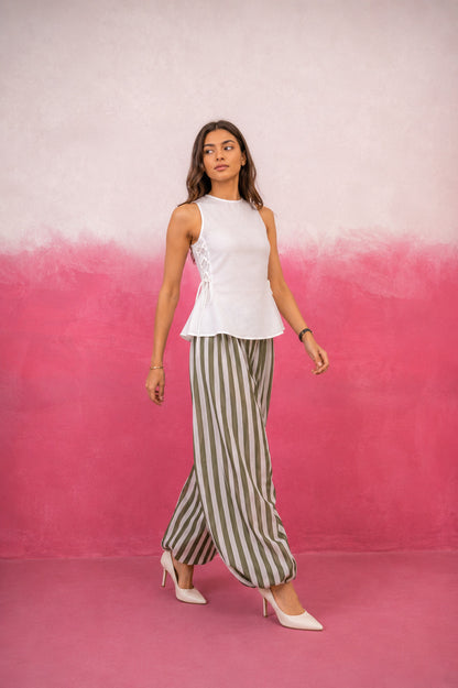 OMISHA WHITE AND GREEN STRIPE COORD SET