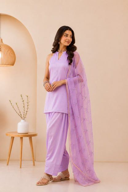 ILAISHA LAVENDER HANDPRINTED FARSHI SET