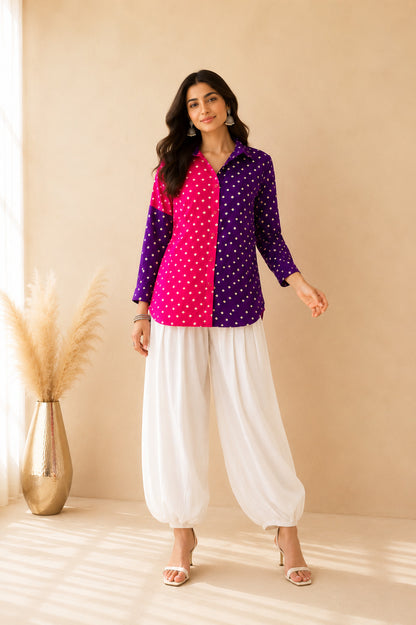 ZOHI BANDHEJ SHIRT AND BALLOON PANTS COORD SET