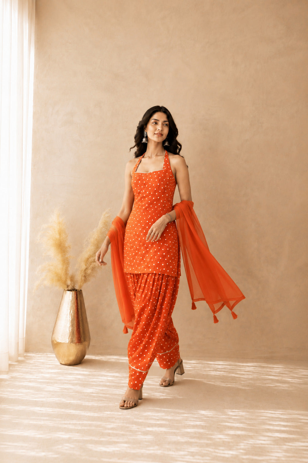 ANUSHI ORANGE BANDHEJ FARSHI SET