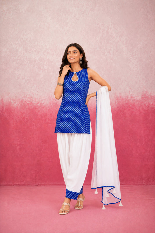 SARANYA BLUE MOTHRA FARSHI SET