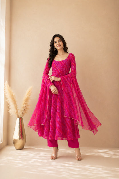 ASLESHA PINK BANDHEJ ANARKALI SET