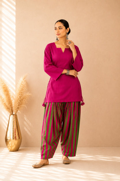 AYAH MAGENTA COTTON DETAILED FARSHI SET