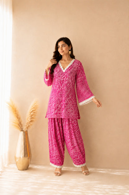 AASHNA PINK COTTON LEHERIYA FARSHI SET