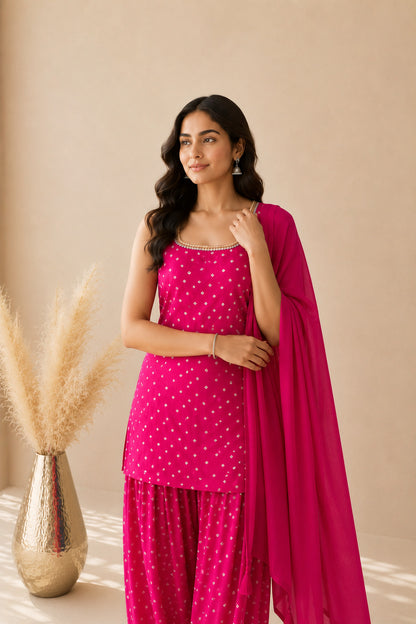 GAURANGI PINK BANDHEJ FARSHI SET