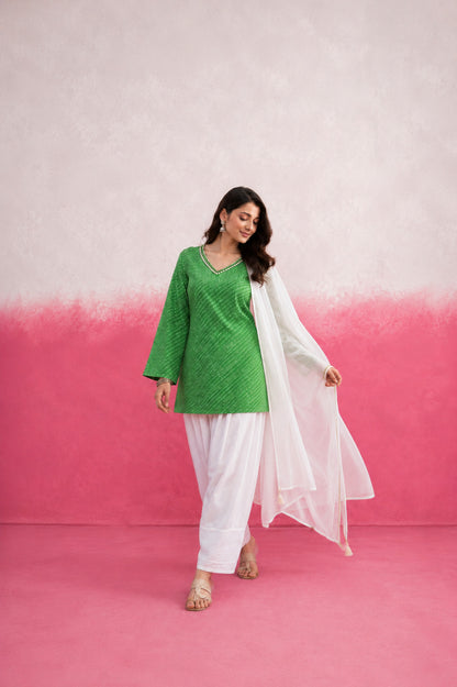 AMOLIKA GREEN LEHERIYA FARSHI SET