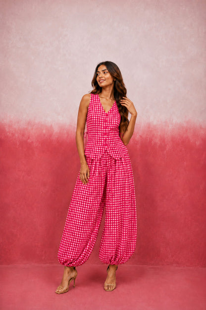 FIORA PINK GINGHAM COORD SET