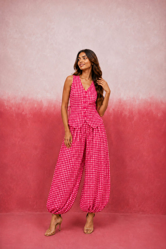 FIORA PINK GINGHAM COORD SET