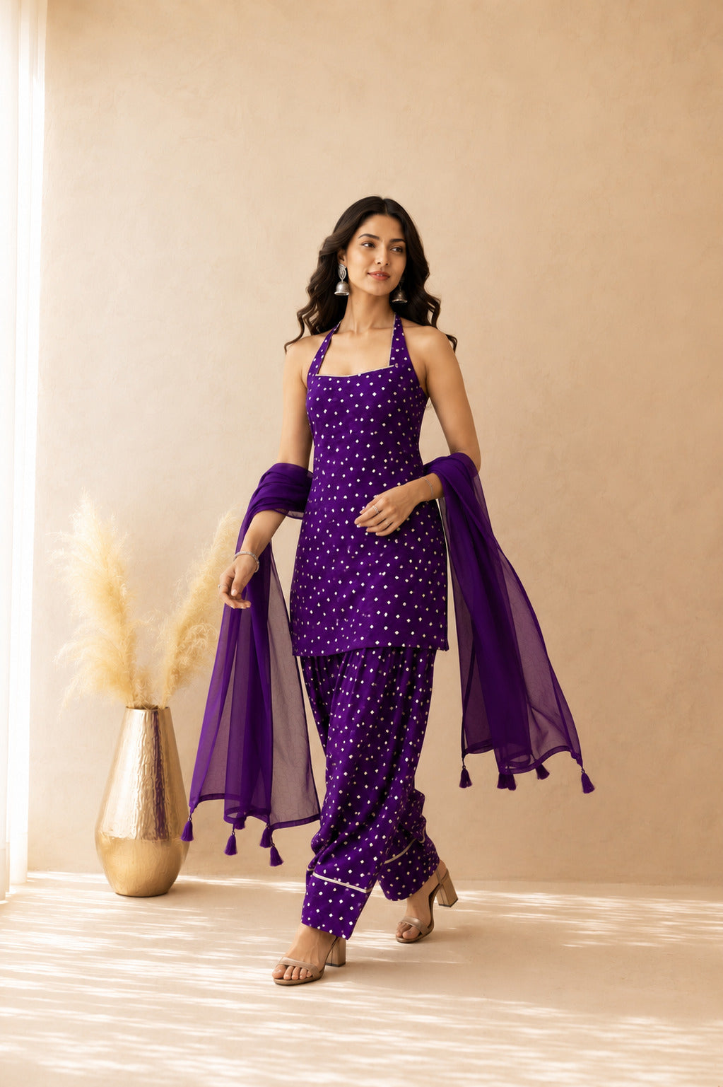 HARSHIKA PURPLE BANDHEJ FARSHI SET