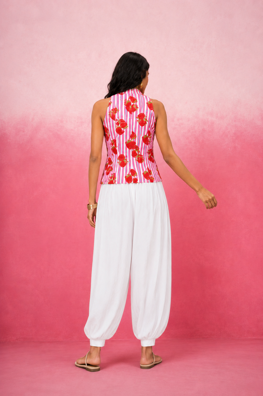 PRADYA PINK STRAWBERRY STRIPE BALLOON COORD SET