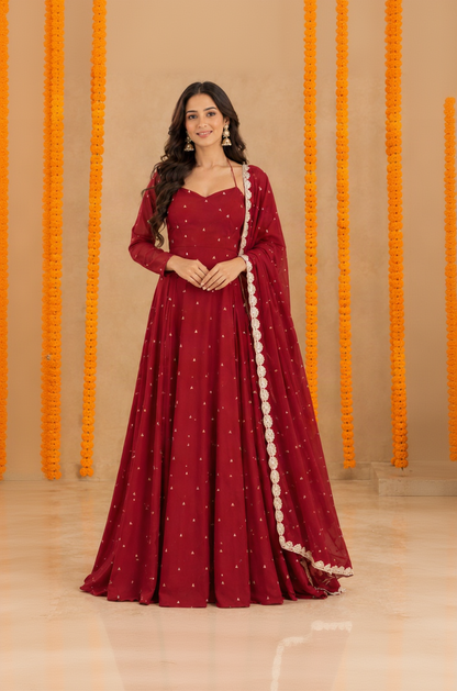 ISHANI RED ANARKALI SET