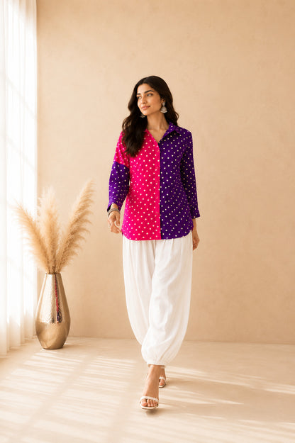 ZOHI BANDHEJ SHIRT AND BALLOON PANTS COORD SET