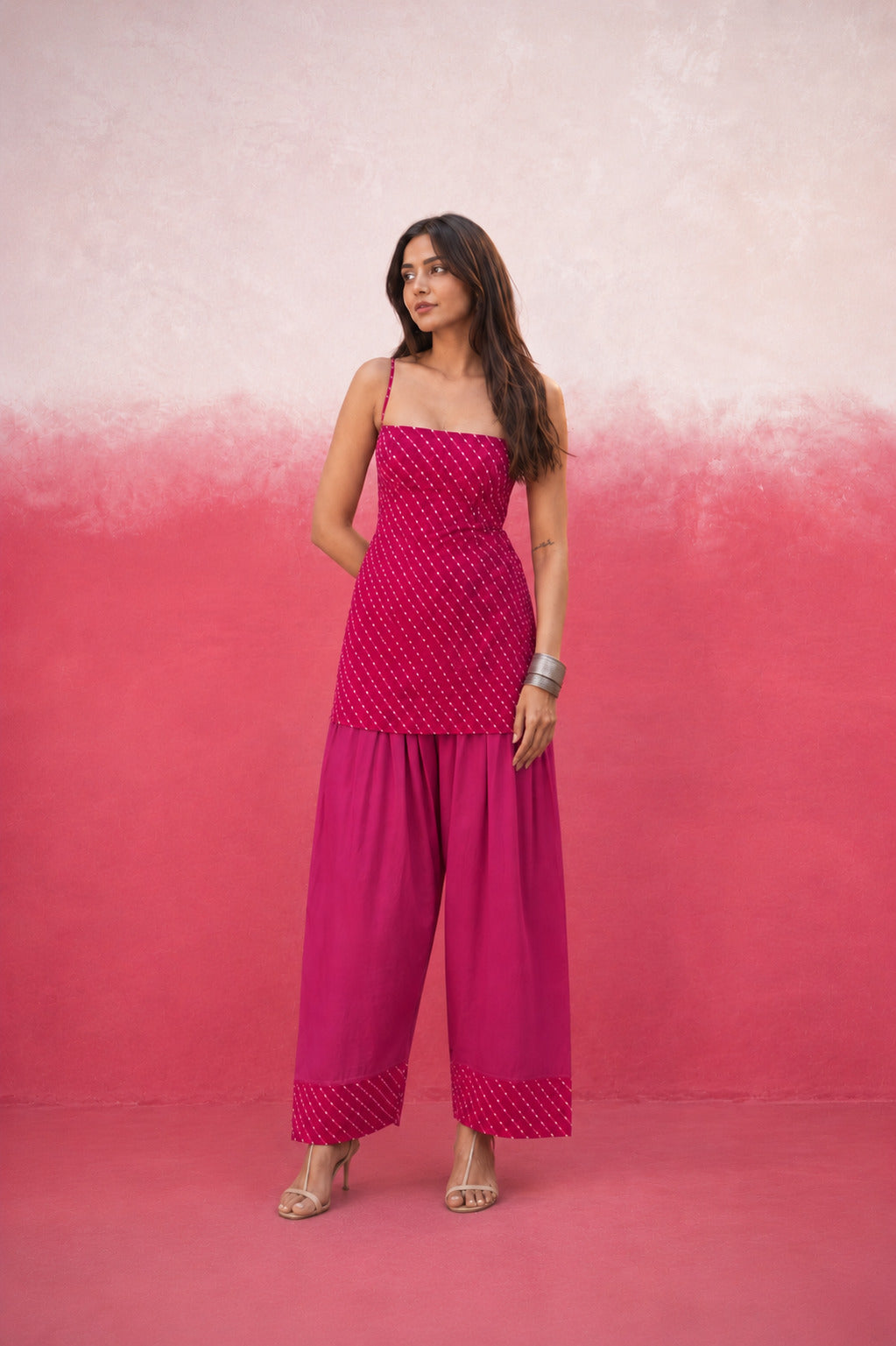 PRANIKA PINK MOTHRA GEORGETTE FARSHI SET