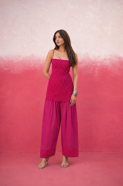PRANIKA PINK MOTHRA GEORGETTE FARSHI SET