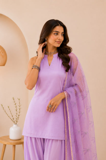 ILAISHA LAVENDER HANDPRINTED FARSHI SET