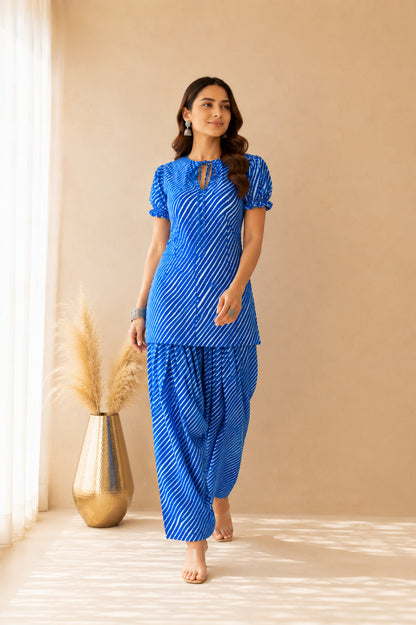 RISHANI BLUE COTTON LEHERIYA FARSHI SET