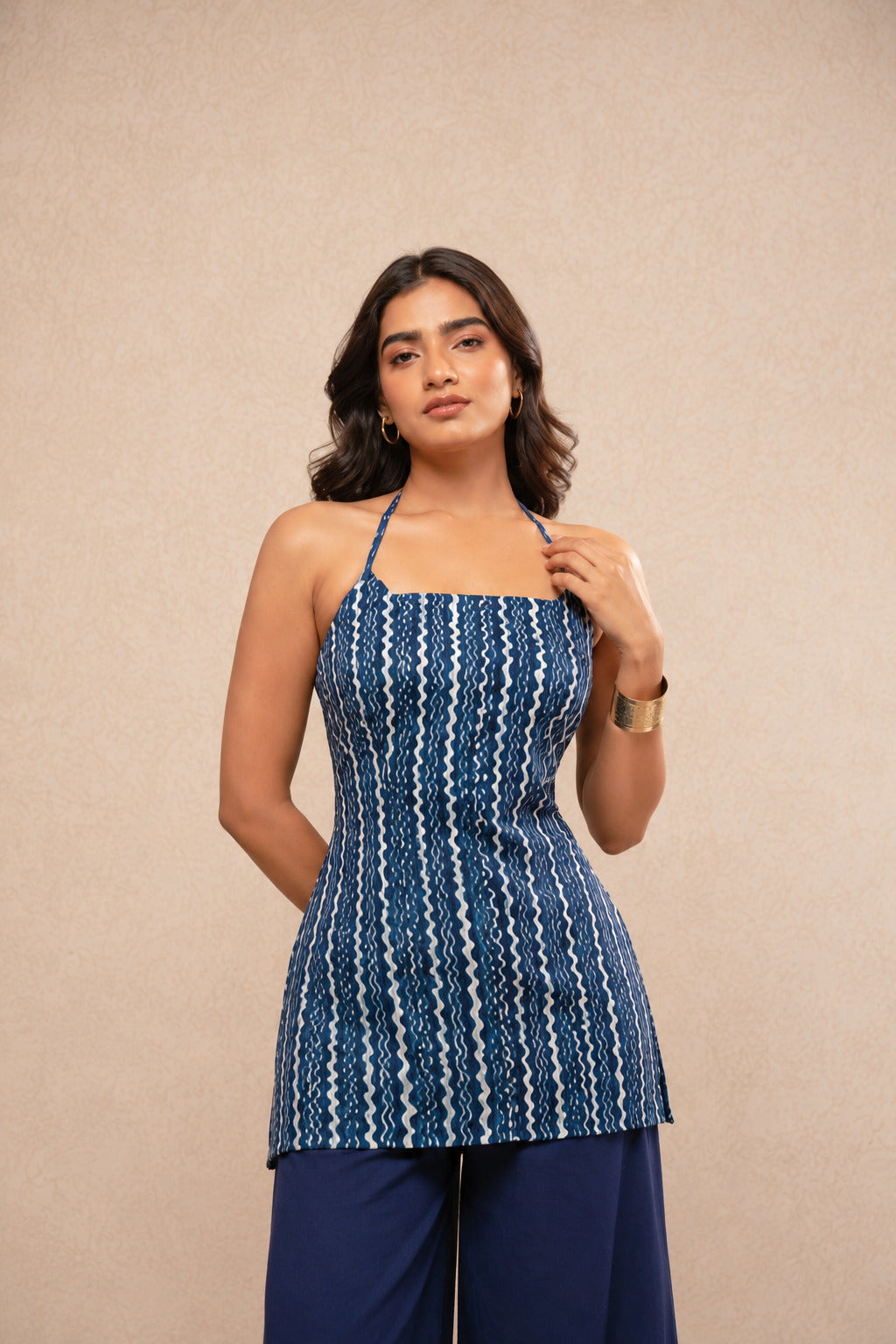 SIRINA BLUE CORSET HALTER NECK COORD SET