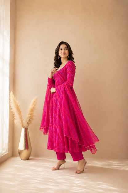 ASLESHA PINK BANDHEJ ANARKALI SET