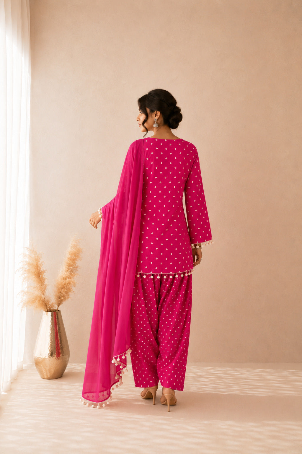 MIRAYA PINK BANDHEJ FARSHI SET