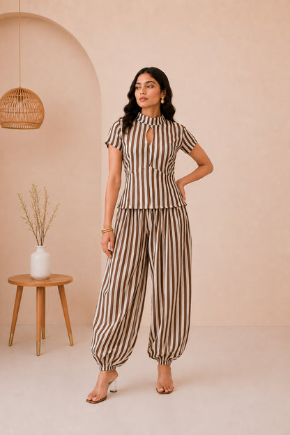 AMARYA BROWN STRIPE COORD SET