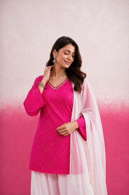 SHIVIKA PINK LEHERIYA FARSHI SET