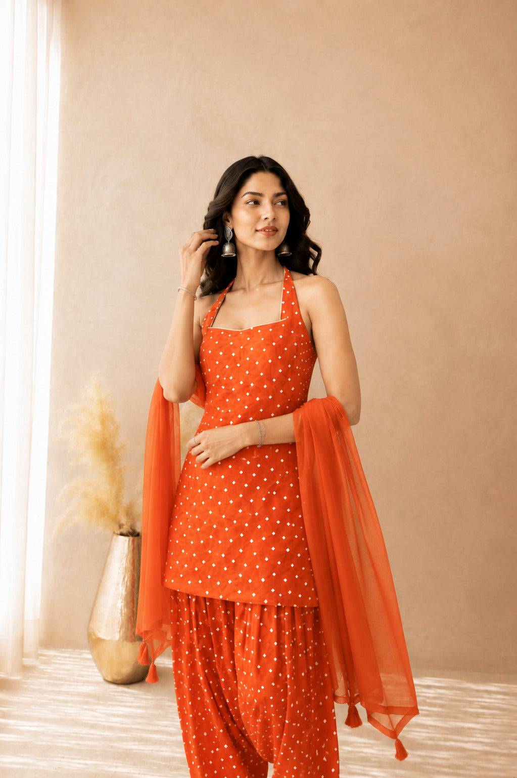 ANUSHI ORANGE BANDHEJ FARSHI SET