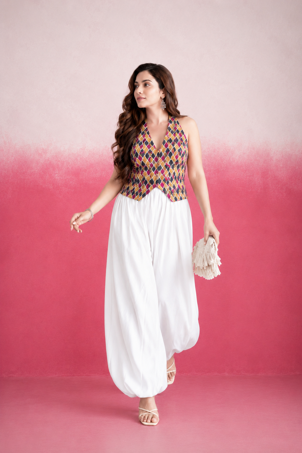 ZARQA YELLOW CHECKERED BALLOON COORD SET