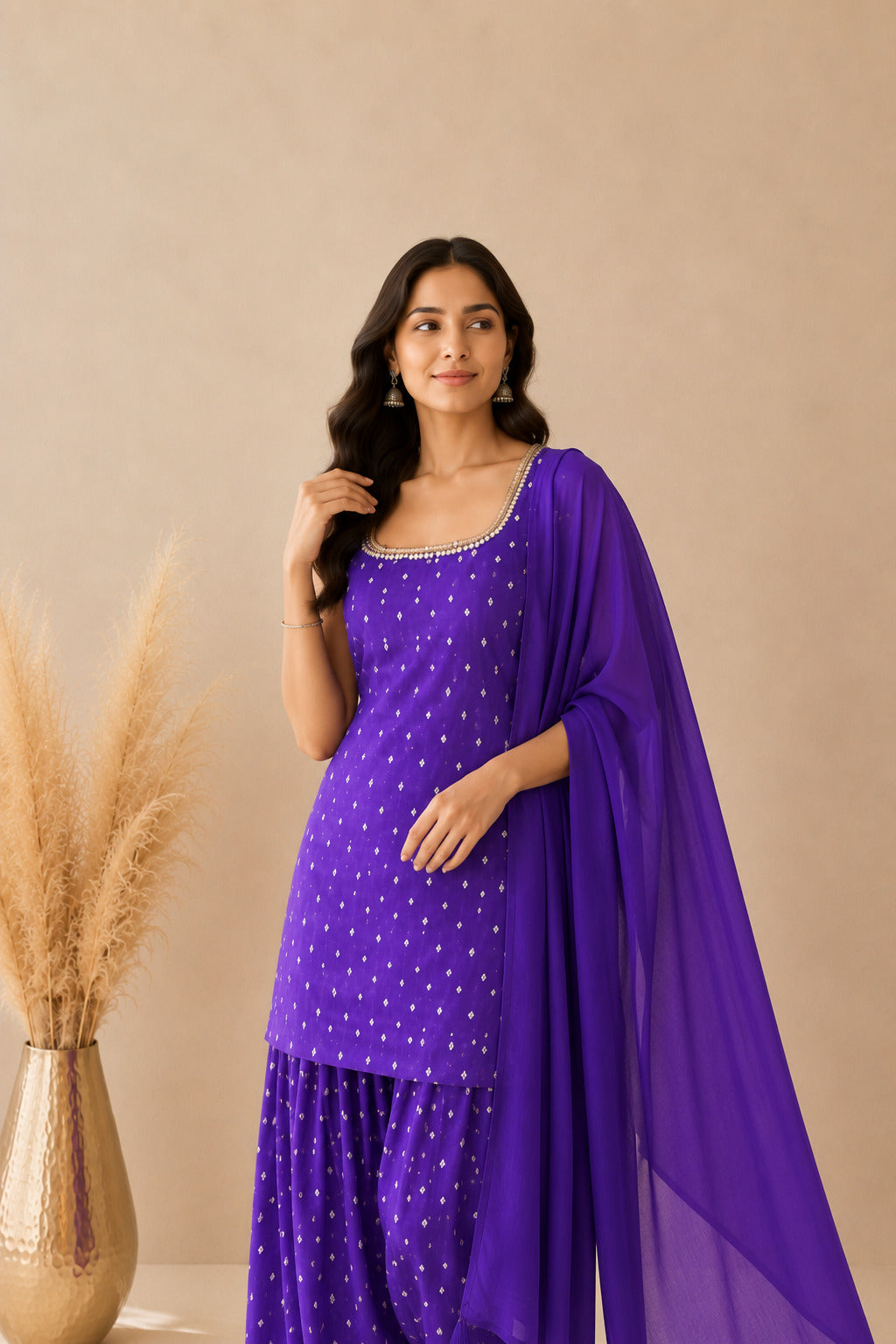UNNATI PURPLE BANDHEJ FARSHI SET