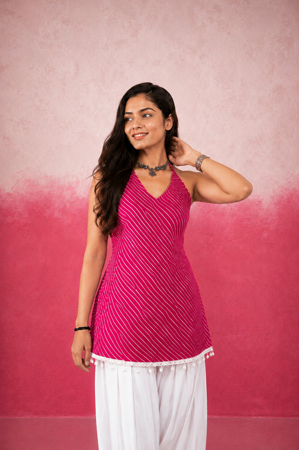 IRAANI PINK LEHERIYA FARSHI SET