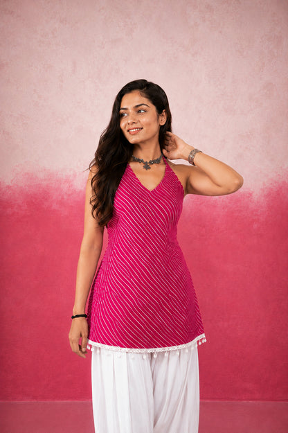 IRAANI PINK LEHERIYA FARSHI SET