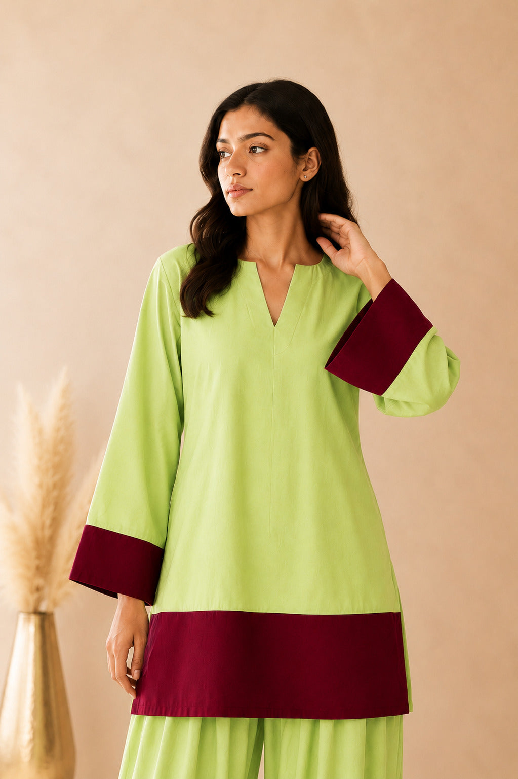 IQRA GREEN & BROWN COLOR BLOCK FARSHI SET