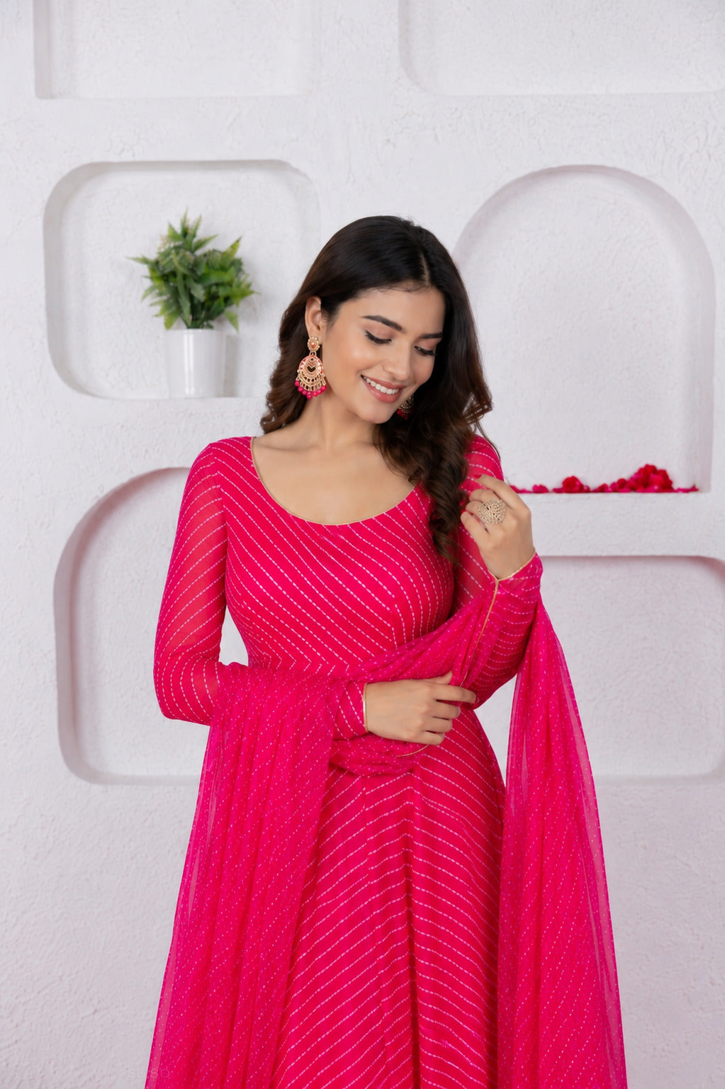 ATHIRA PINK BANDHANI ANARKALI SET