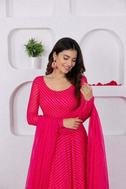 ATHIRA PINK BANDHANI ANARKALI SET