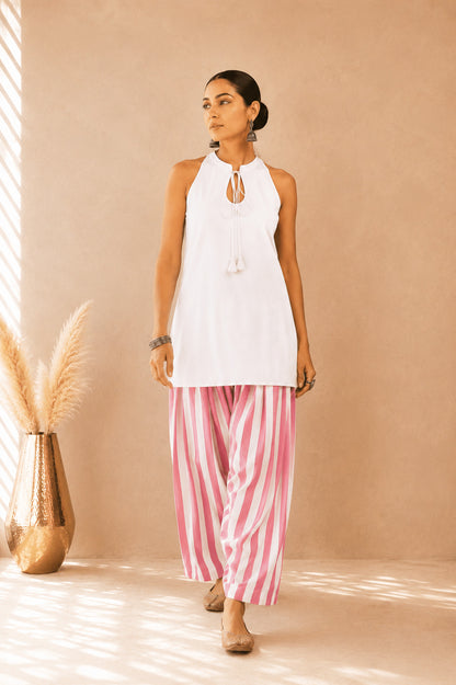 MALIHA PINK STRIPED FARSHI SET