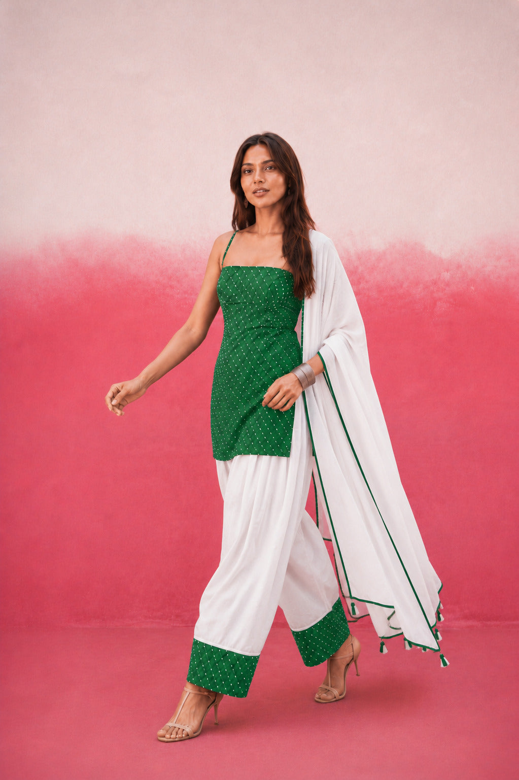 HARINI GREEN GEORGETTE MOTHRA FARSHI SET