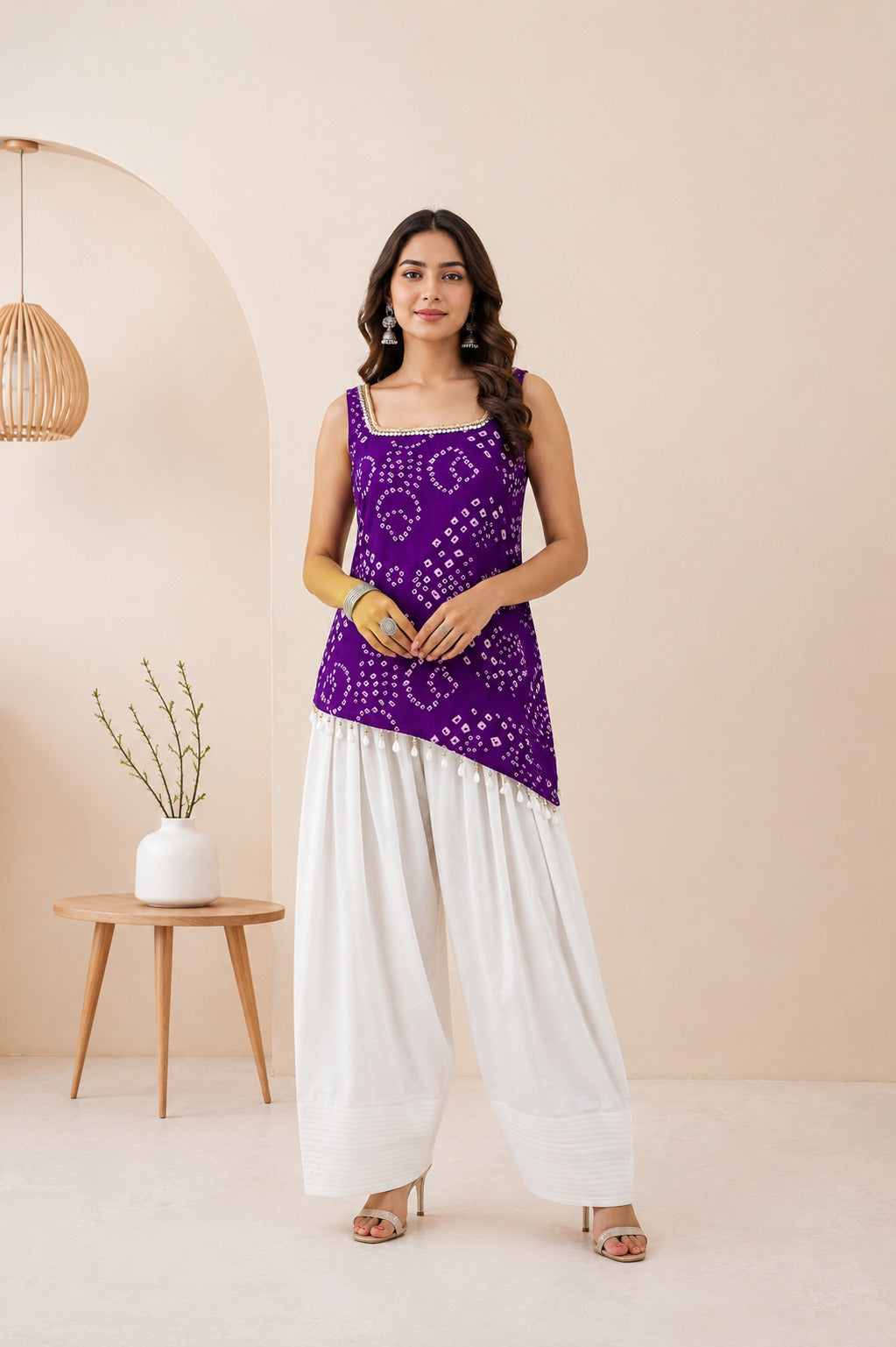 ISHVIKA PURPLE ASYMETTRIC BANDHEJ FARSHI SET