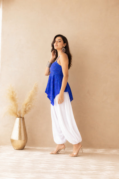 VIHARA BLUE ASYMMETRICAL BALLOON COORD SET